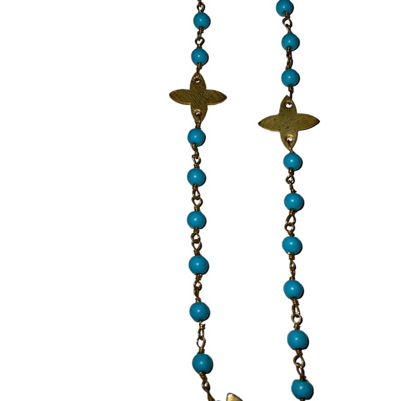 Genuine Turquoise and 18k Yellow Gold Plated Necklace 18’ - Picture 3 of 4